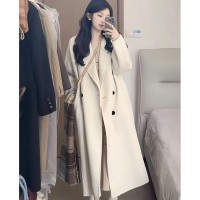 新款燕麦色韩版宽松中长款毛呢大衣女爆款外套